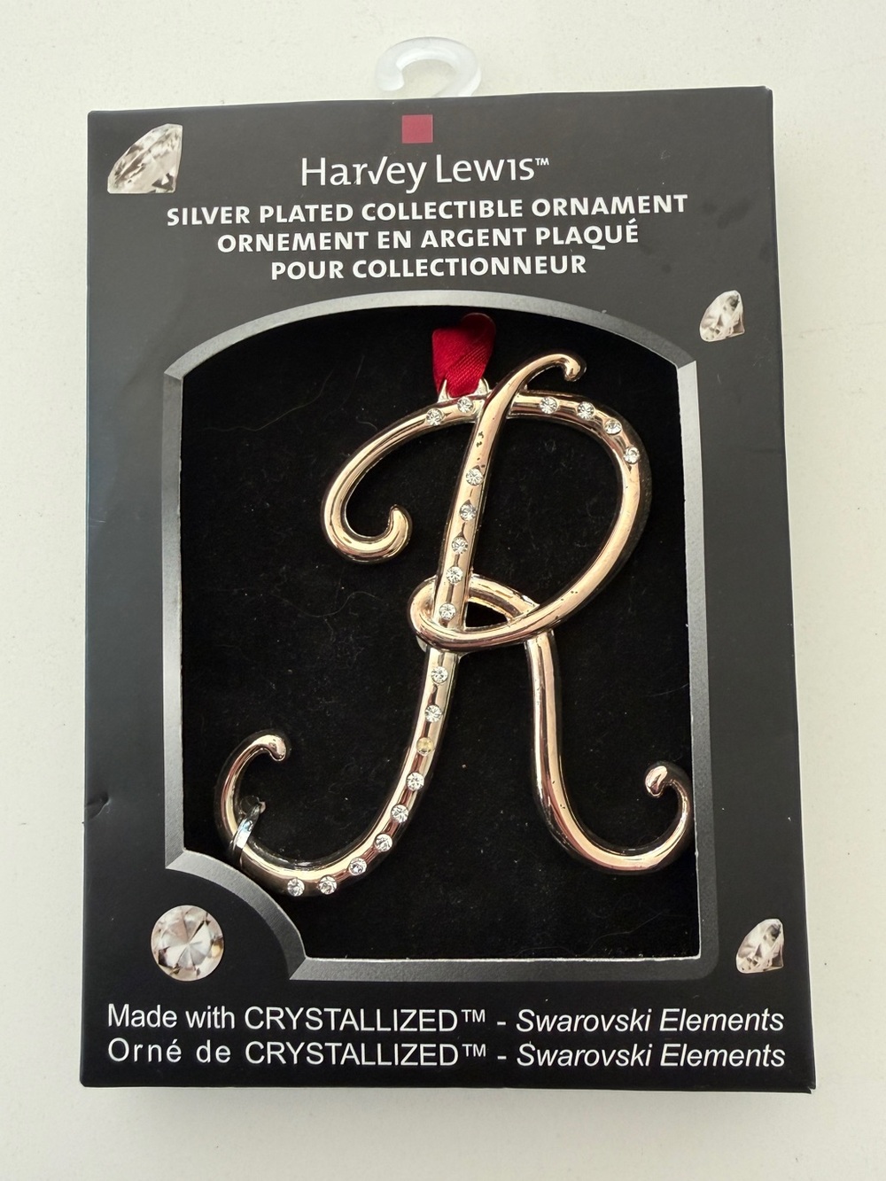 HARVEY LEWIS Monogram Ornament Silver Plated "R" Collectible Swarovski Elements